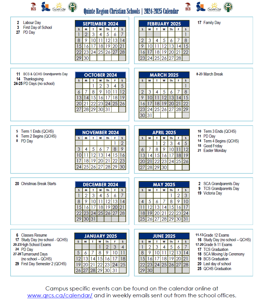 Calendar - Quinte Region Christian Schools