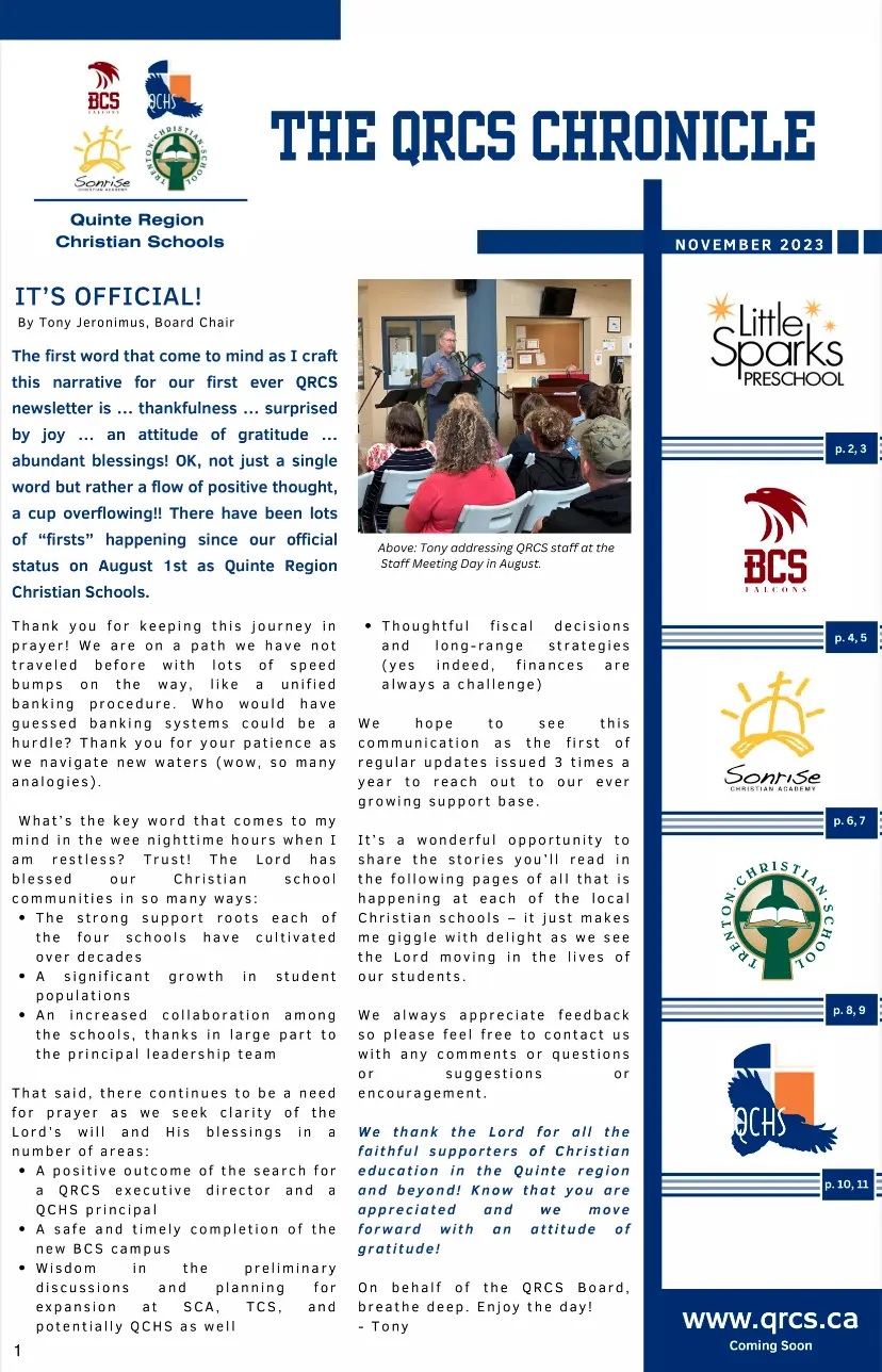 Fall 2023 – “The QRCS Chronicle” Newsletter